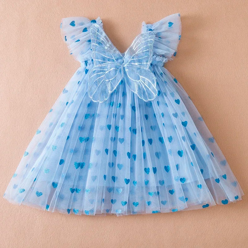 Elegant Girl Dress Kids Sleeveless with Butterfly Wings Princess Dress