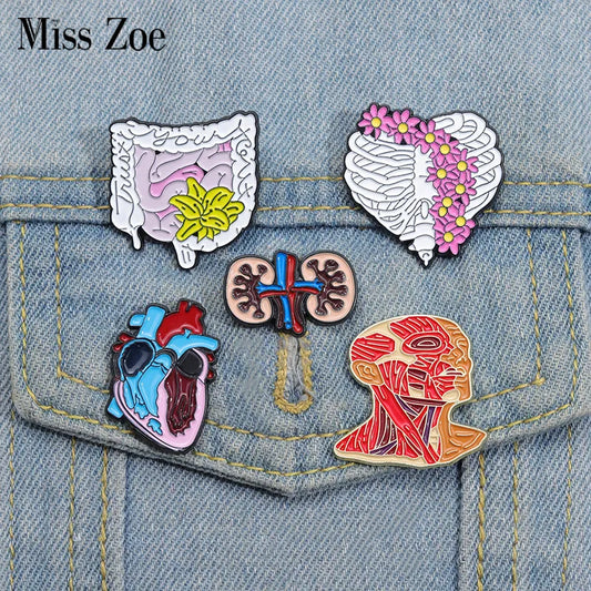 Floral Organs Enamel Pins Custom Rib Cage Heart Intestine Nervous