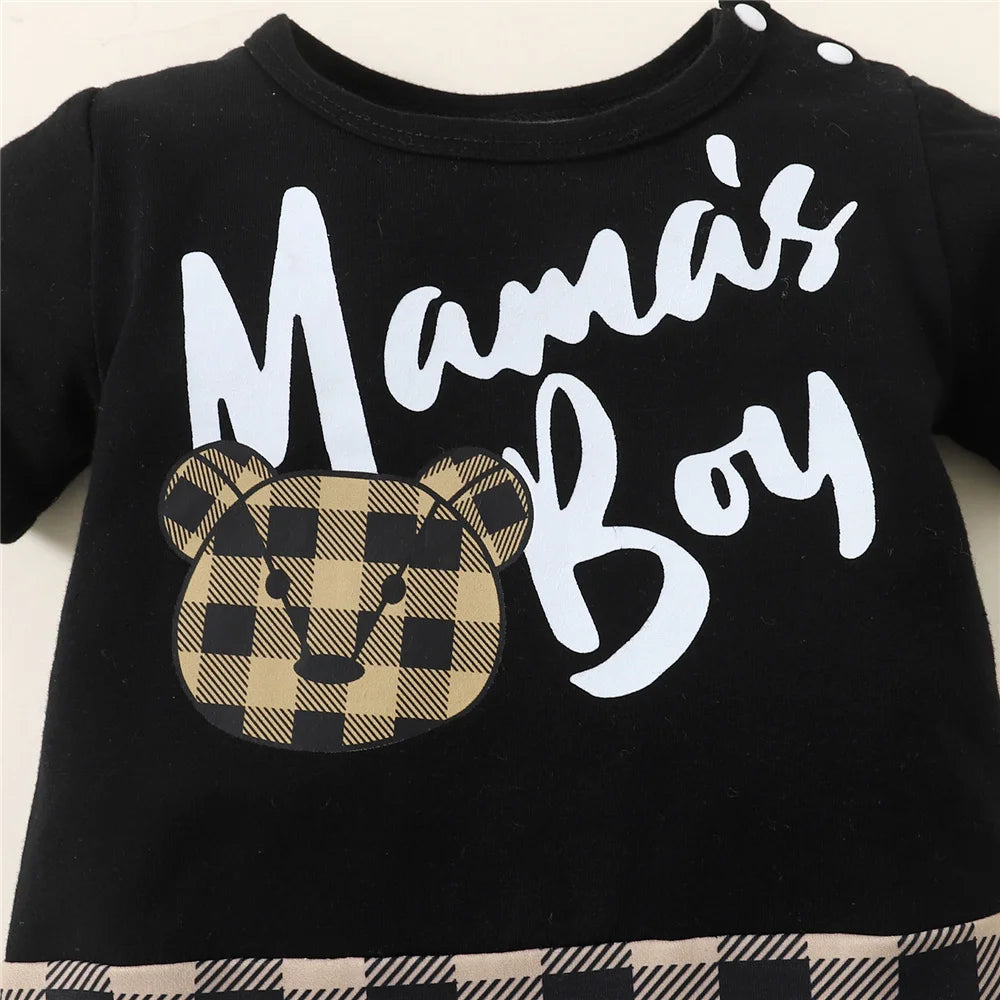 Newborn Baby Boy Bodysuit Mama's Boy Print Short Sleeve Romper 0-18