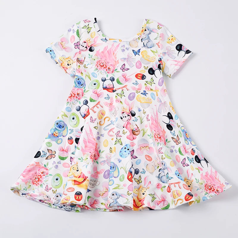 Girls Summer Easter Short Sleeve Zoobies Print Dress