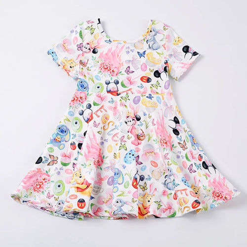 Girls Summer Easter Short Sleeve Zoobies Print Dress