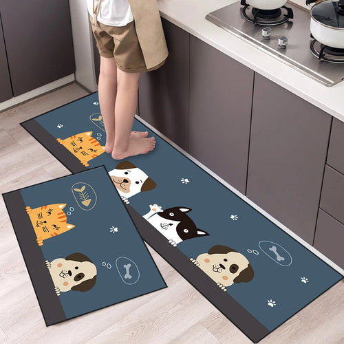 Kitchen Mat Cartoon Animals Long Strip Non-Slip Entrance Doormat