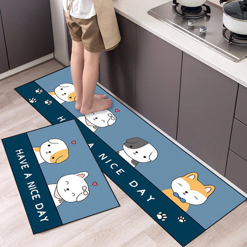 Kitchen Mat Cartoon Animals Long Strip Non-Slip Entrance Doormat