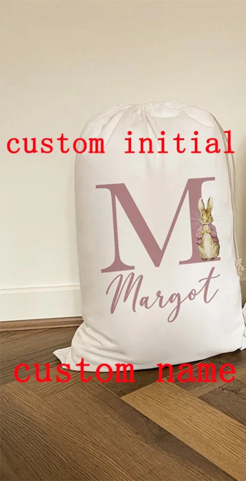 Personalised Letter Initial Pink/ Blue Bunny Rabbit Drawstring Bag