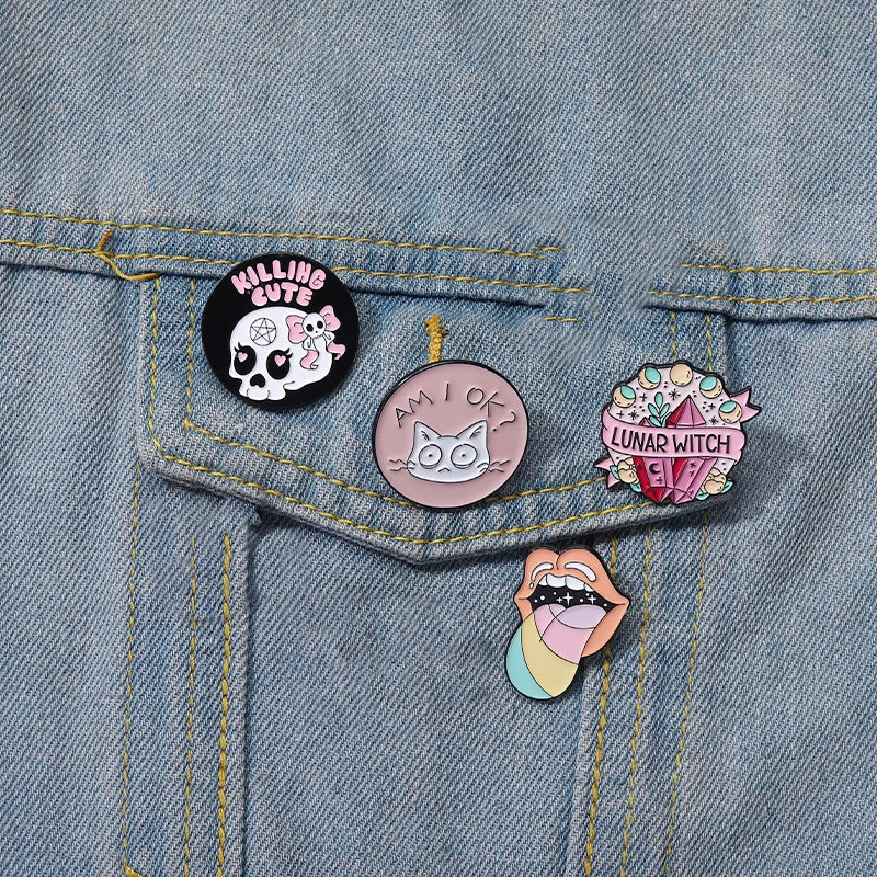 Pink Punk Enamel Pins Custom Witch Bear Tongue Ghost Call