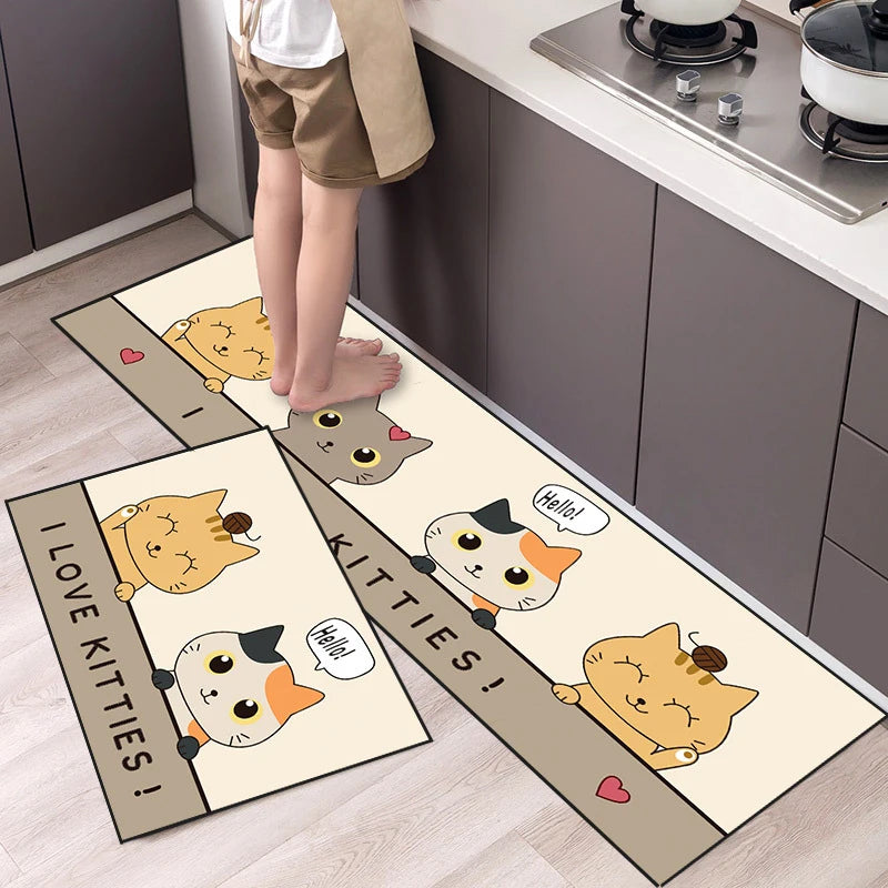 Kitchen Mat Cartoon Animals Long Strip Non-Slip Entrance Doormat