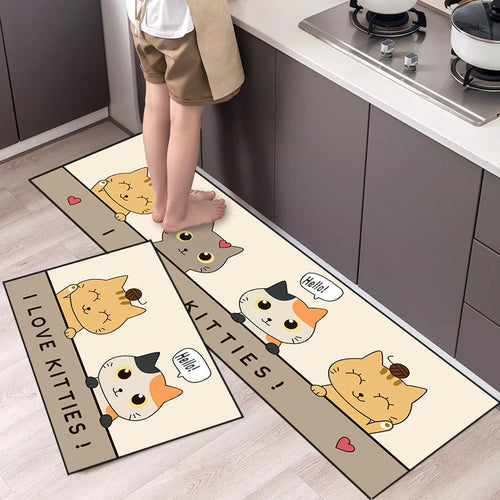 Kitchen Mat Cartoon Animals Long Strip Non-Slip Entrance Doormat