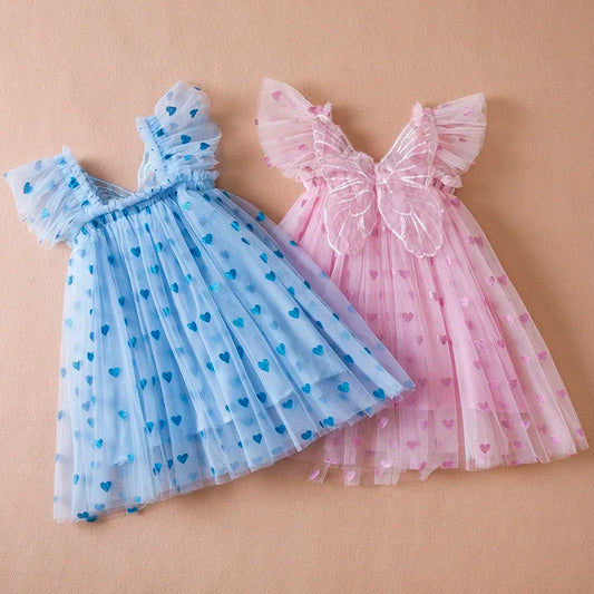 Elegant Girl Dress Kids Sleeveless with Butterfly Wings Princess Dress