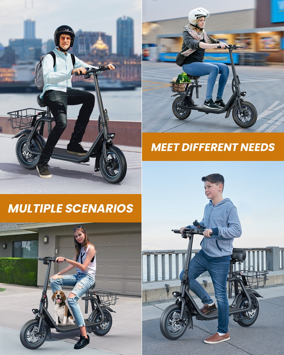 Kistp 450W Electric Scooter with Seat for Adult, 12 inch Commuter Electric Scooter with Basket - up to 21 Miles 15.5MPH