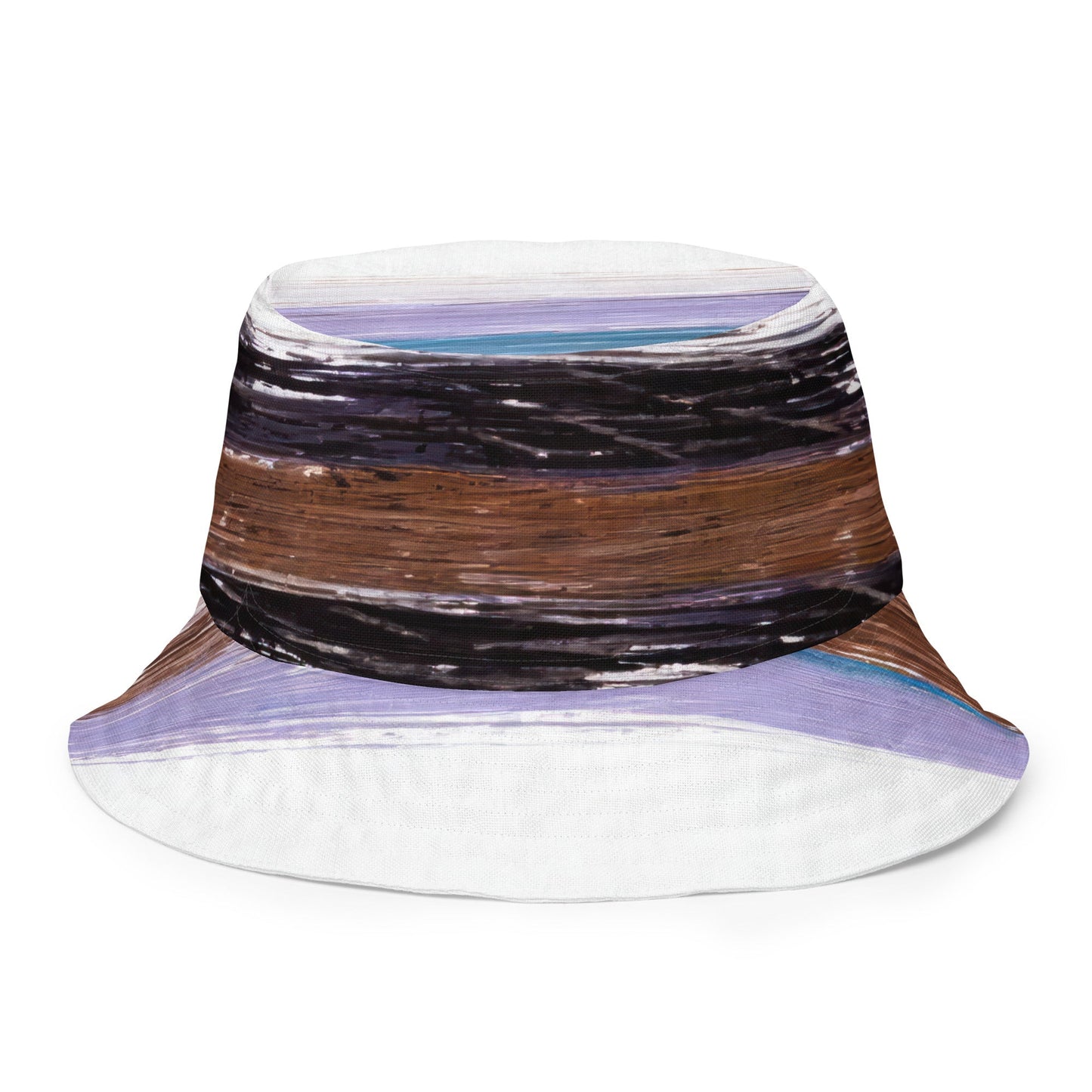 Reversible Bucket Hat Lavender Black Brown Rustic Pattern