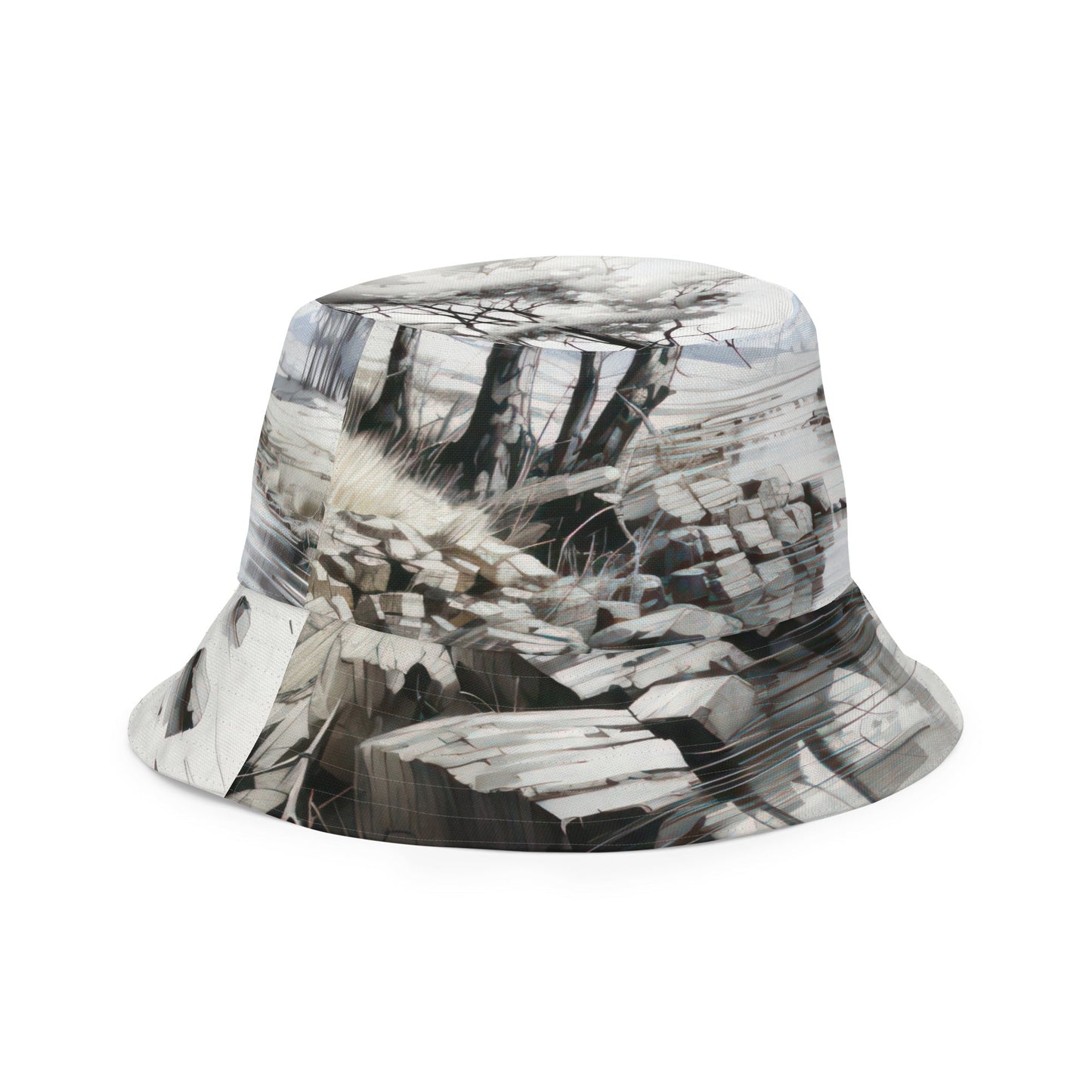 Reversible Bucket Hat Still Waters Watercolor Peaceful Lake Print