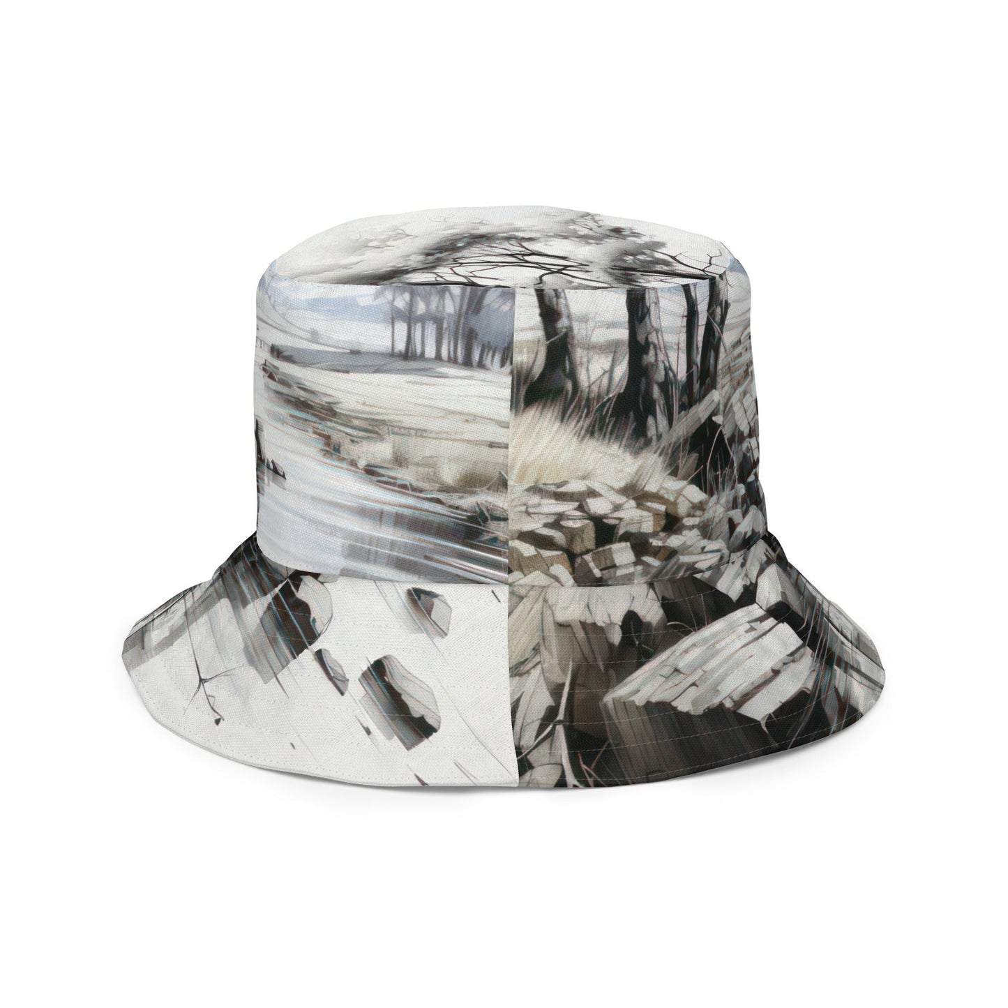 Reversible Bucket Hat Still Waters Watercolor Peaceful Lake Print