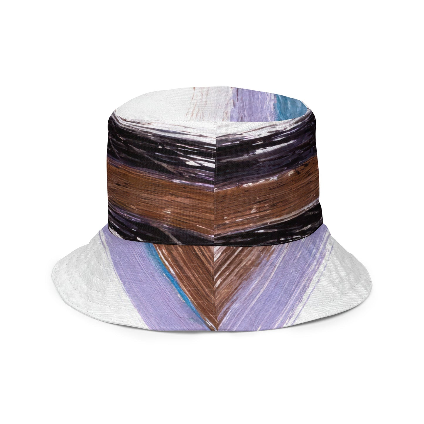 Reversible Bucket Hat Lavender Black Brown Rustic Pattern