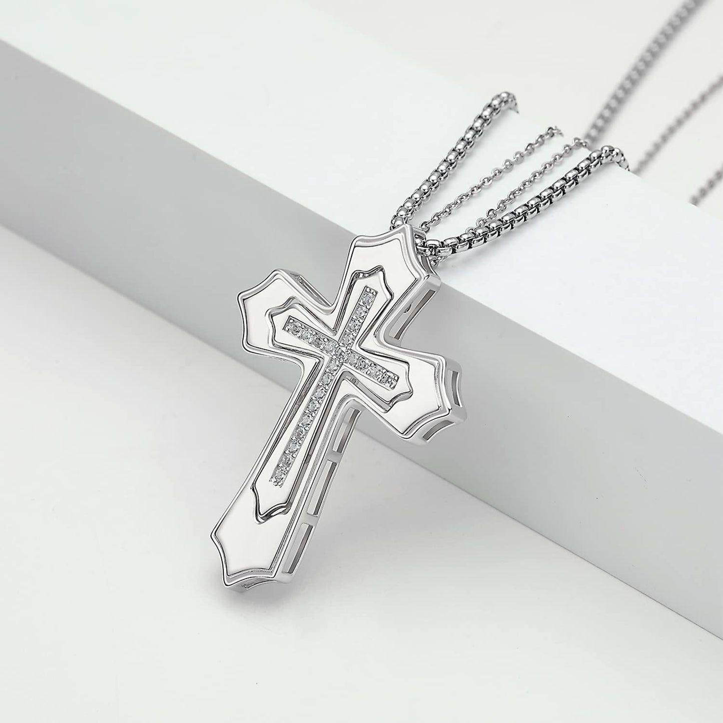 2PC Cross 925 Sterling Silver 2PC Cross Matching Pendant Necklace