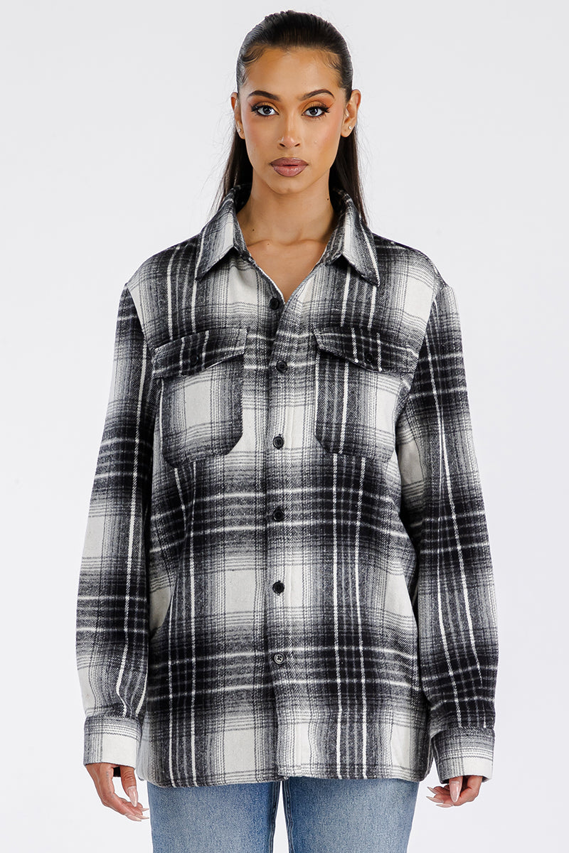 Boyfriend Oversized Soft Flannel Blk/Grey/Wht