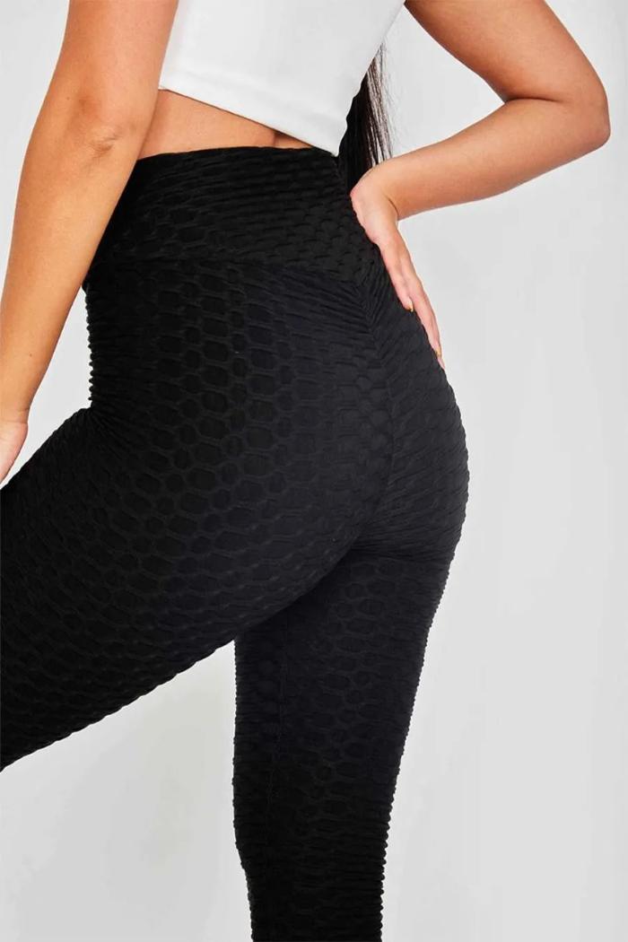 WOMENS BLACK TEXTURED LEGGINGS