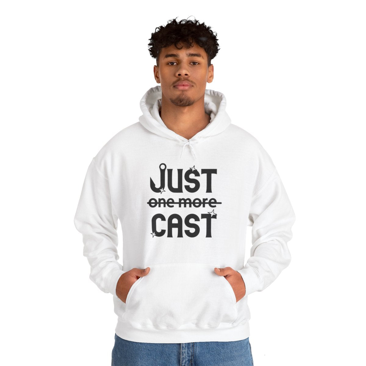 Stay Cozy in Style with Our “Just Cast” Print Hooded Sweatshirt