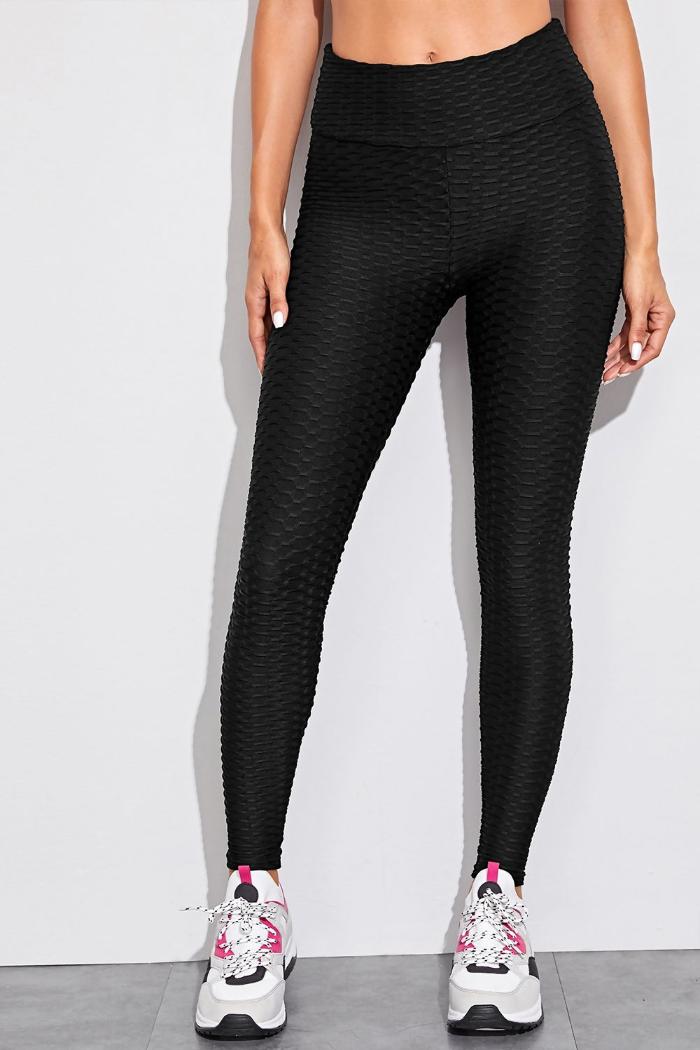 WOMENS BLACK TEXTURED LEGGINGS