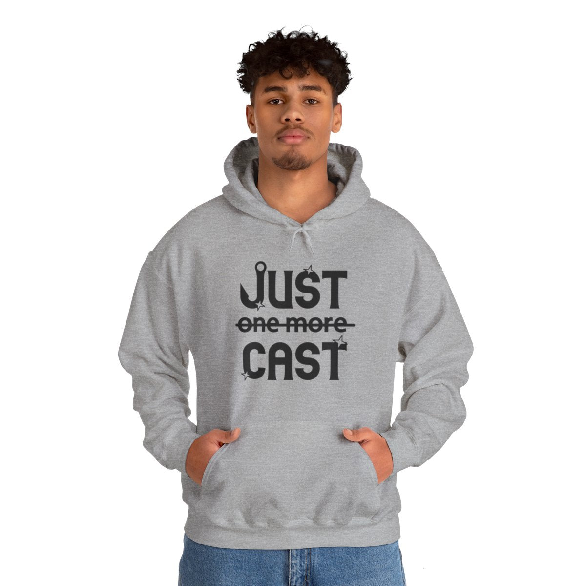 Stay Cozy in Style with Our “Just Cast” Print Hooded Sweatshirt