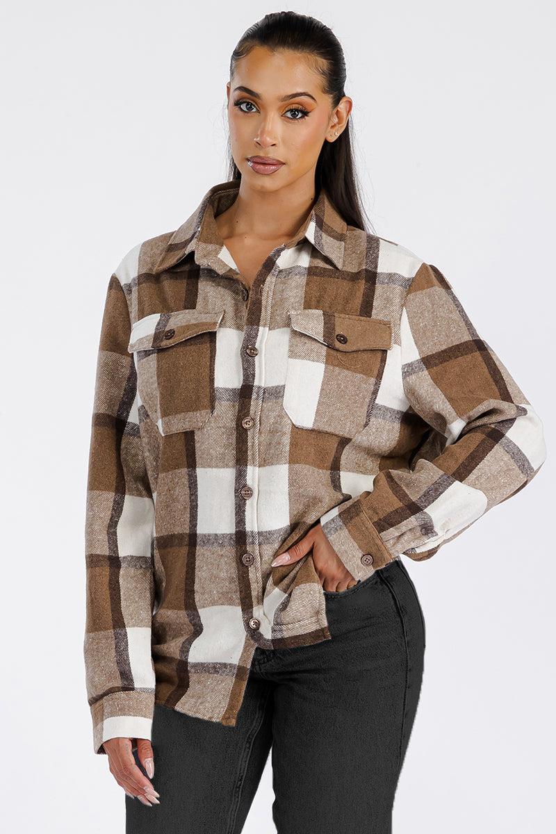 Boyfriend Oversized Soft Flannel Lgt Bwn/Wht