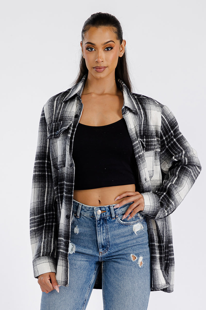 Boyfriend Oversized Soft Flannel Blk/Grey/Wht