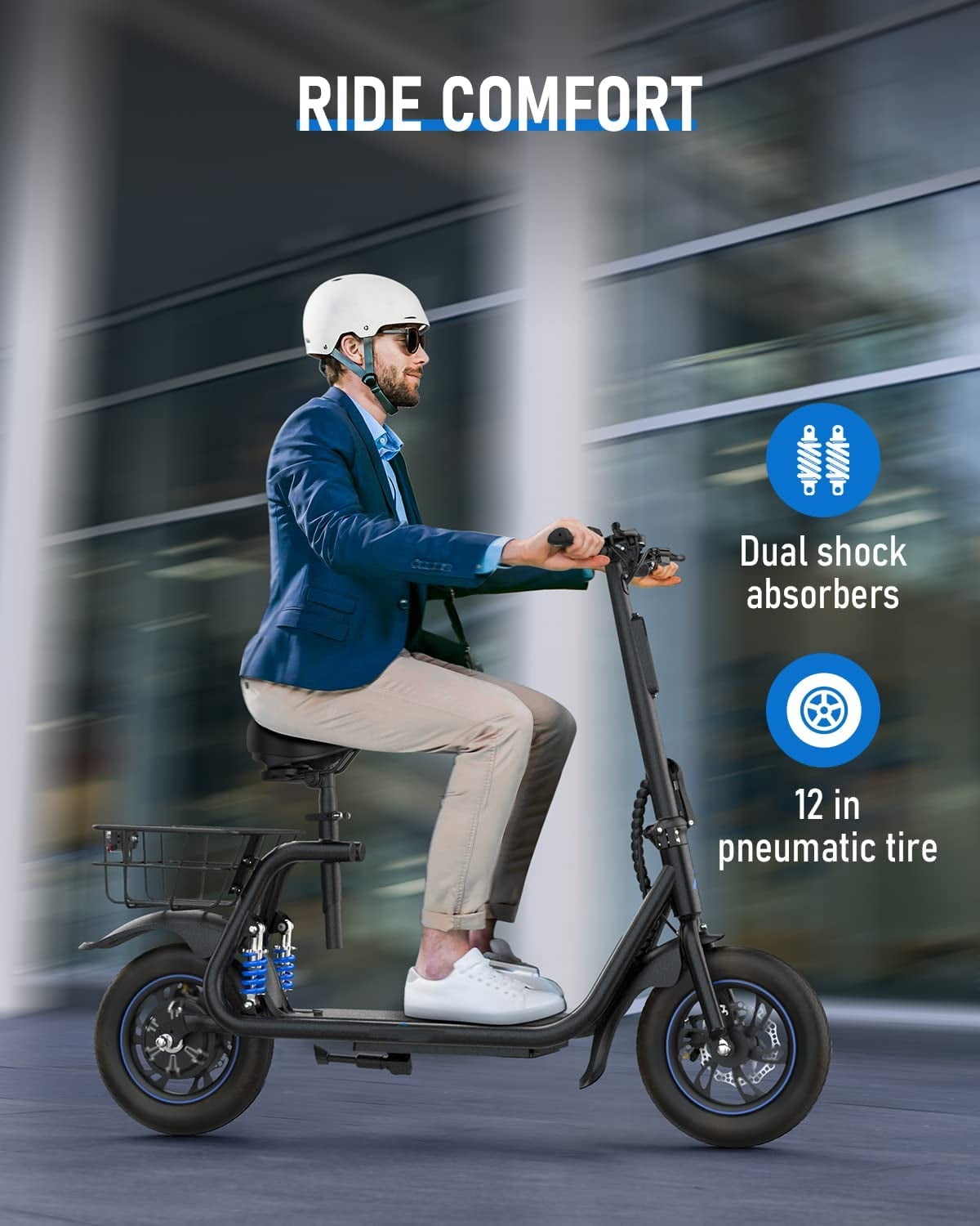 Kistp 450W Electric Scooter with Seat for Adult, 12 inch Commuter Electric Scooter with Basket - up to 21 Miles 15.5MPH