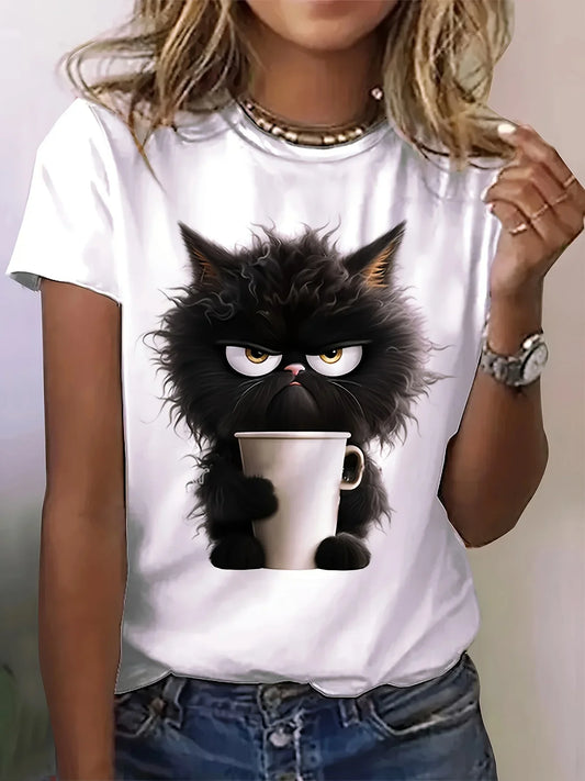 Grumpy Cat Print T-shirt