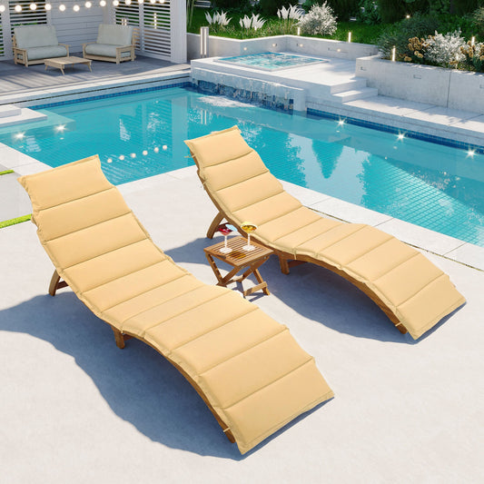 Outdoor Patio Wood Portable Extended Chaise Lounge Set