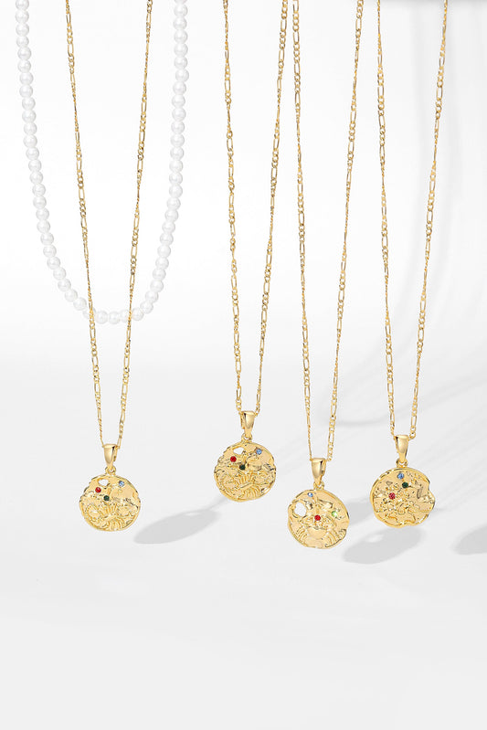 Gold Sculptural Zodiac Sign Pendant Necklace Set