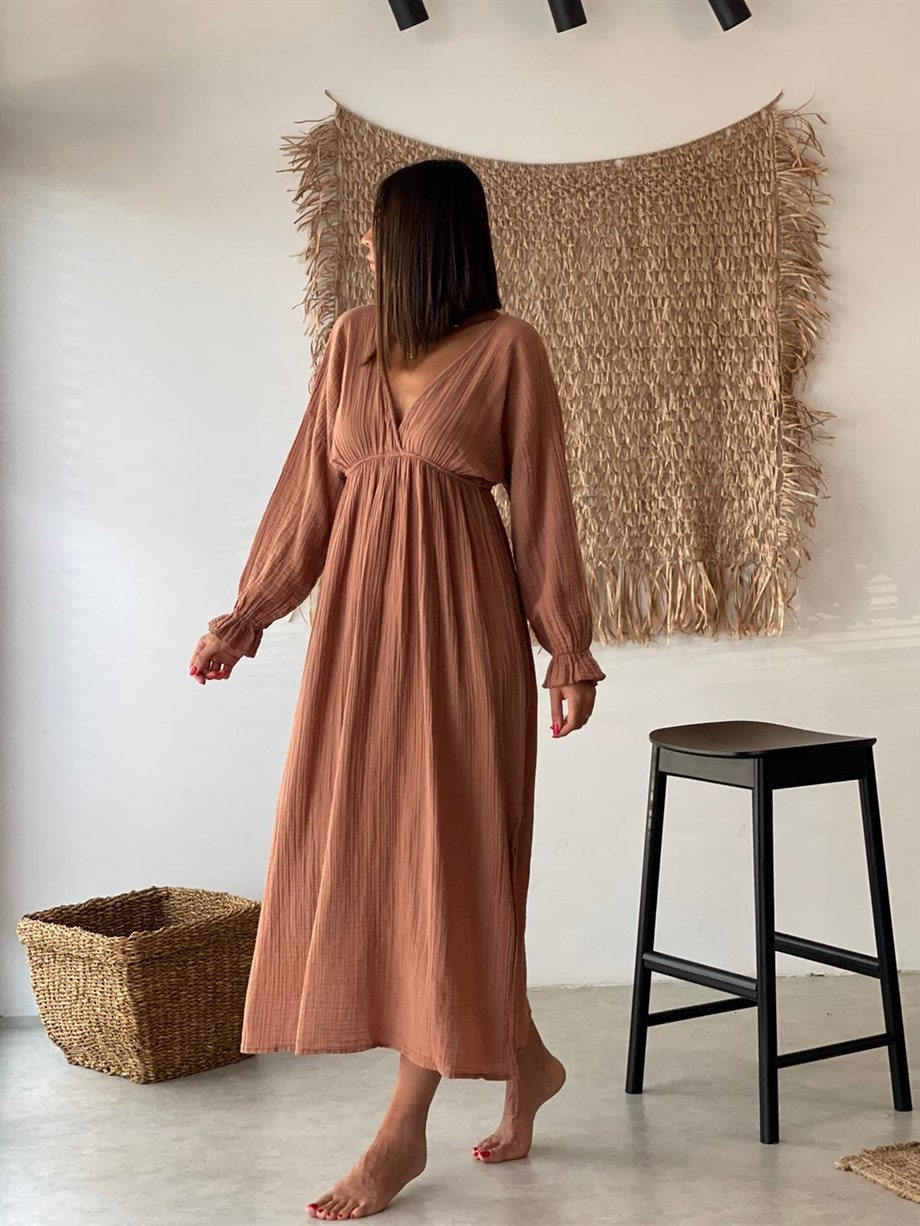 HANDMADE ORGANIC LONG SLEEVE COTTON DRESS