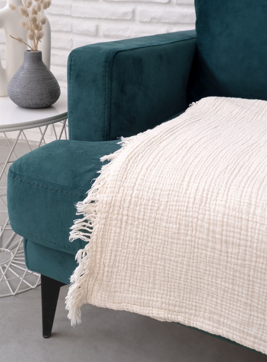 Organic Cotton Throw Blanket | Beige Couch Blanket
