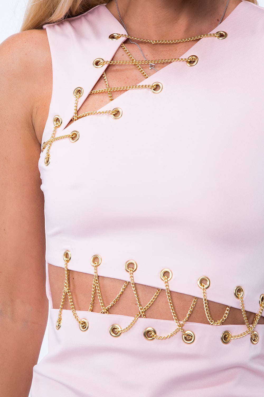 Dress with golden chains light pink ZZ257