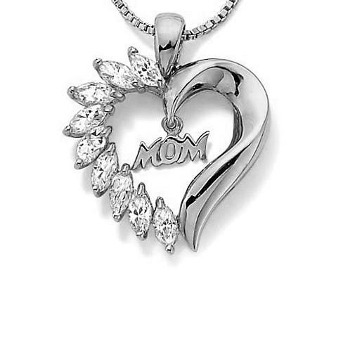 MOM HEART PENDANT CZ STONES