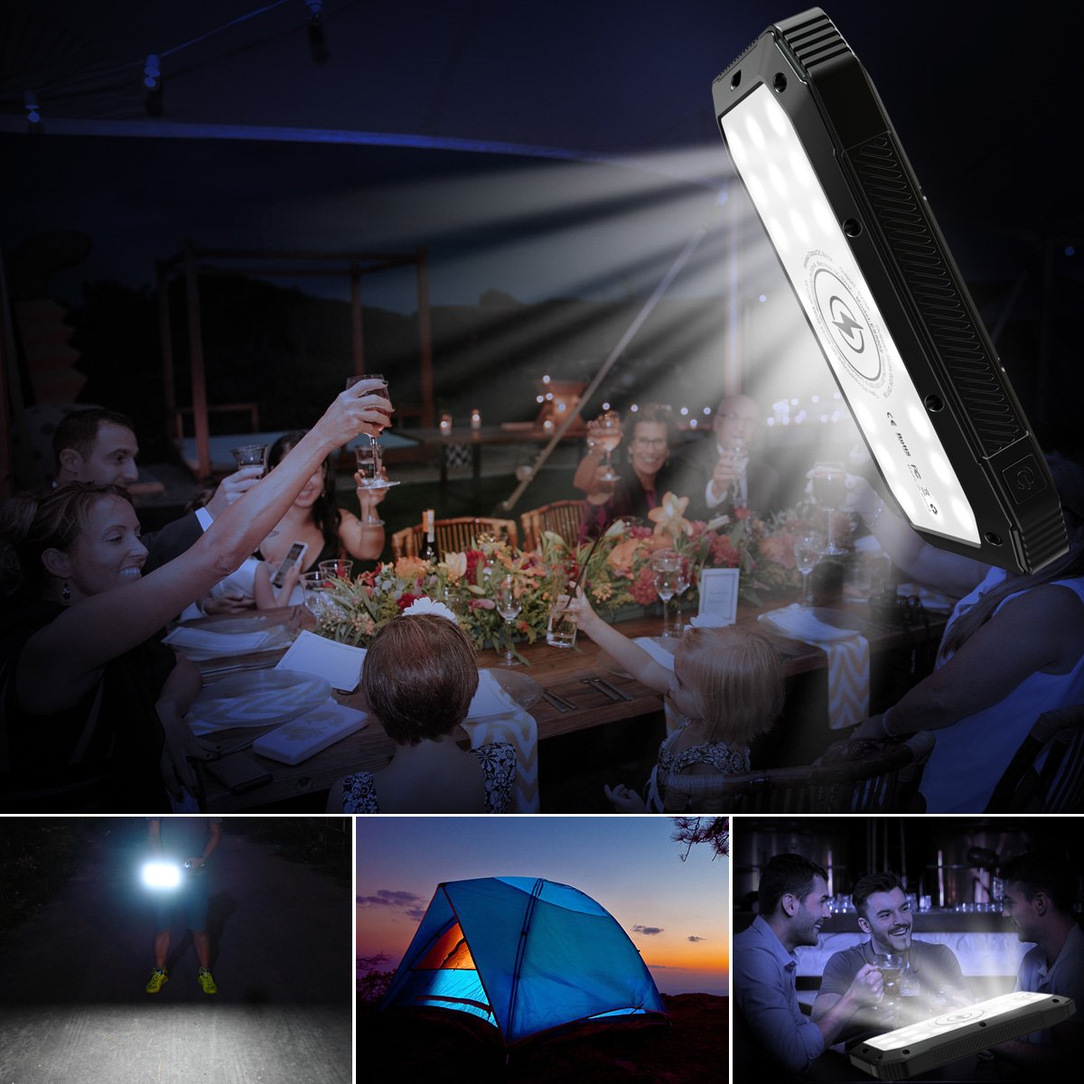 Solar Powered Waterproof LED Light 3 USB Ports Multi Charger 10,000 mAh