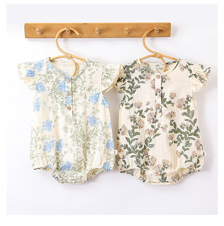 Baby Girl Plain Floral Print  Romper