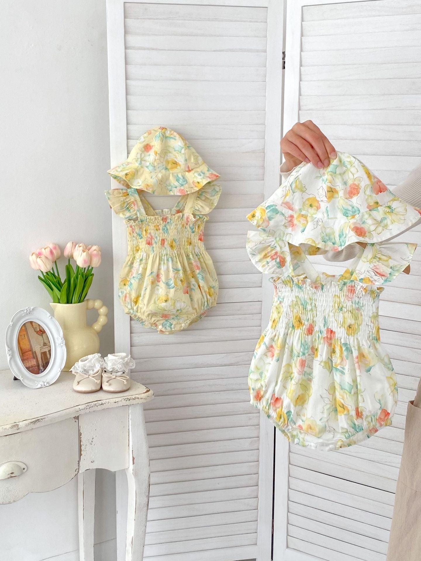 Baby Girls Floral Sleeveless Square Neck Romper