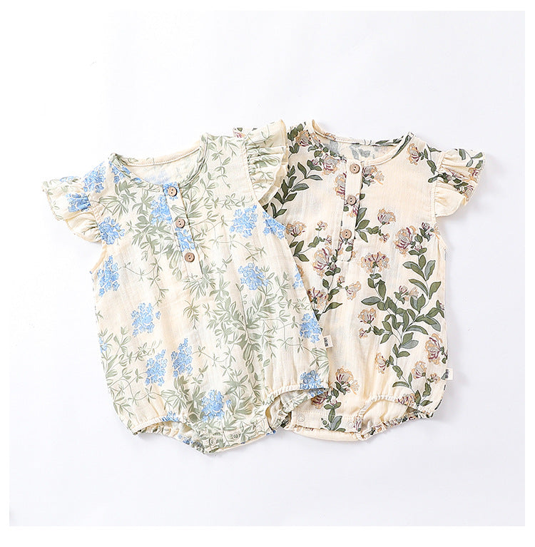 Baby Girl Plain Floral Print  Romper