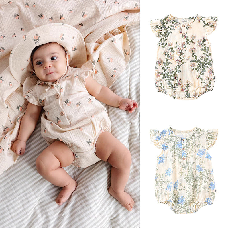 Baby Girl Plain Floral Print  Romper