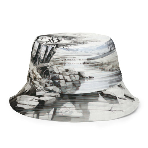 Reversible Bucket Hat Still Waters Watercolor Peaceful Lake Print