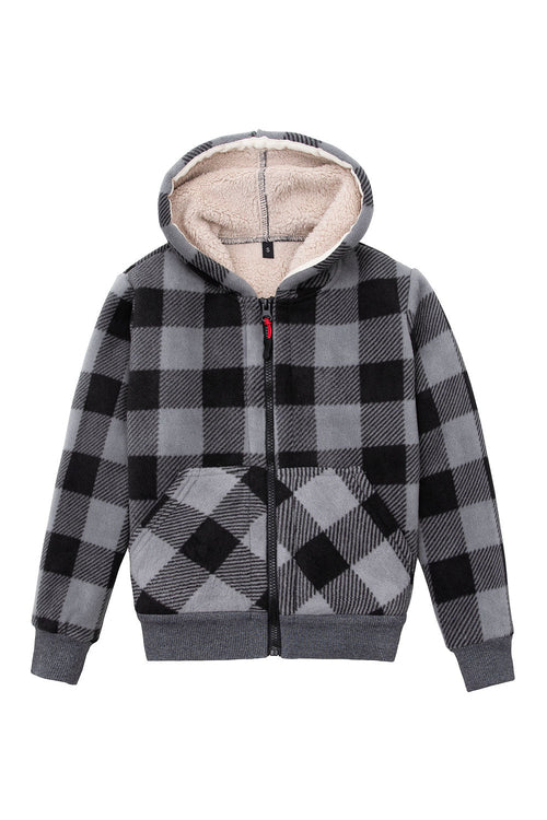 Kids Boys and Girls Sherpa Lined Full Zip Hooded Plaid Sweatshirt Jac