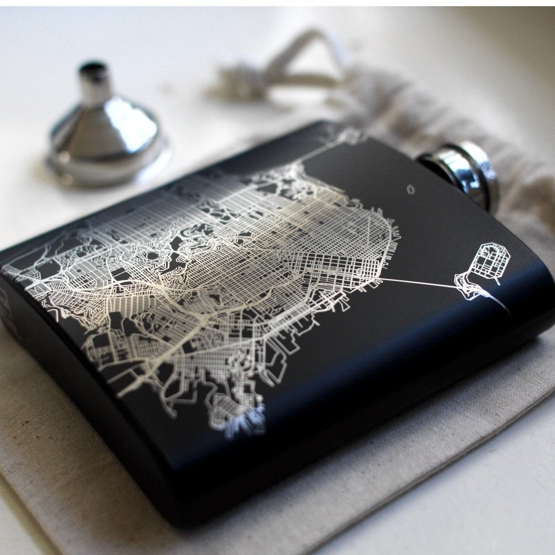 Trinidad - Colorado Map Hip Flask in Matte Black
