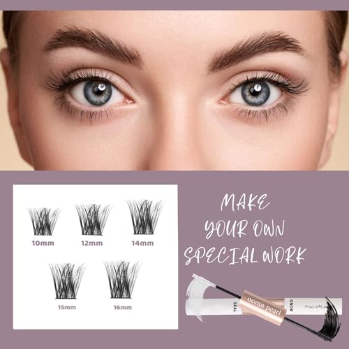 Lash Extension Kit 72 Cluster Individual Lashes Natural with Lash Bond and Seal Super Hold Eyelash Tweezers Lash Glue Remover Easy to Remove Lash Clusters Kit DIY at Home 10-16mm C/D Curl - OP01