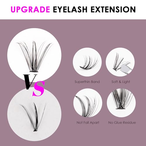 Lash Extension Kit 72 Cluster Individual Lashes Natural with Lash Bond and Seal Super Hold Eyelash Tweezers Lash Glue Remover Easy to Remove Lash Clusters Kit DIY at Home 10-16mm C/D Curl - OP01