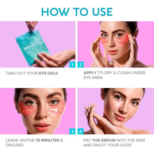 MAREE Eye Gel Pads - Under Eye Wrinkle Patches for Puffy Eyes and Dark Circles with Natural Marine Collagen & Hyaluronic Acid