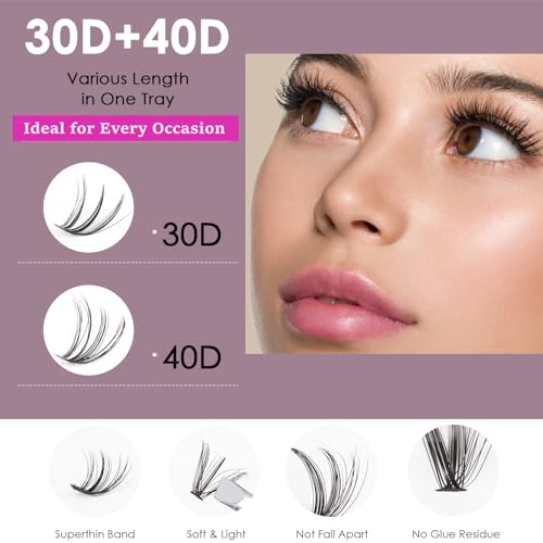 Lash Extension Kit 72 Cluster Individual Lashes Natural with Lash Bond and Seal Super Hold Eyelash Tweezers Lash Glue Remover Easy to Remove Lash Clusters Kit DIY at Home 10-16mm C/D Curl - OP01