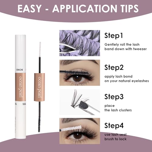 Lash Extension Kit 72 Cluster Individual Lashes Natural with Lash Bond and Seal Super Hold Eyelash Tweezers Lash Glue Remover Easy to Remove Lash Clusters Kit DIY at Home 10-16mm C/D Curl - OP01