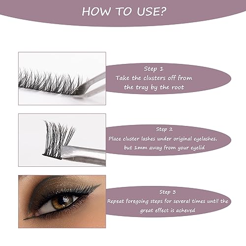 Lash Extension Kit 72 Cluster Individual Lashes Natural with Lash Bond and Seal Super Hold Eyelash Tweezers Lash Glue Remover Easy to Remove Lash Clusters Kit DIY at Home 10-16mm C/D Curl - OP01