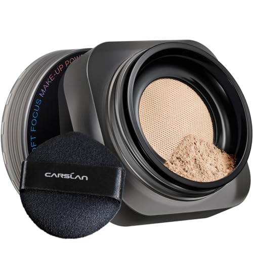 CARSLAN Waterproof Loose Setting Powder with Puff, Matte, Oil Control, Shine Free, Talc-Free Face Powder Makeup, 24H Longwear Finishing Powder, 01 for Dry skin (New Pack)