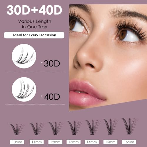 Lash Extension Kit 72 Cluster Individual Lashes Natural with Lash Bond and Seal Super Hold Eyelash Tweezers Lash Glue Remover Easy to Remove Lash Clusters Kit DIY at Home 10-16mm C/D Curl - OP01