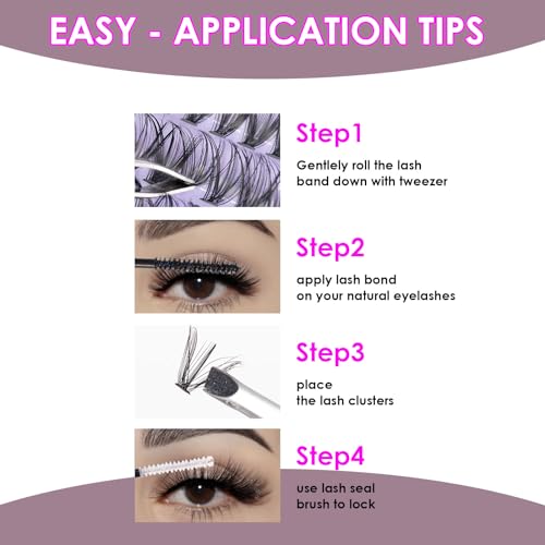 Lash Extension Kit 72 Cluster Individual Lashes Natural with Lash Bond and Seal Super Hold Eyelash Tweezers Lash Glue Remover Easy to Remove Lash Clusters Kit DIY at Home 10-16mm C/D Curl - OP01